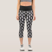 黒白パイナップルフルーツプリントハイウエスト カプリレギンス (正面)