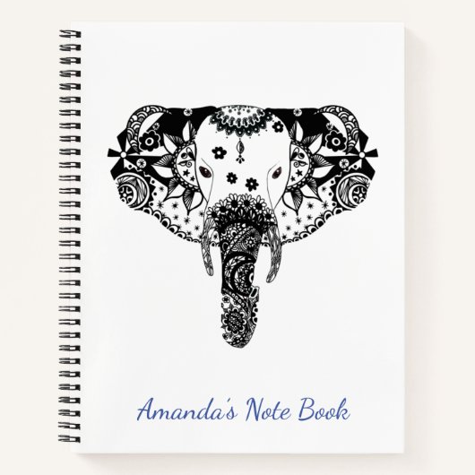 黒白パーソナライズされた線絡み象 ノートブック (正面)