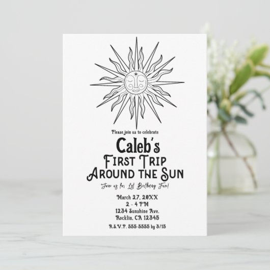 黒白ファーストトリップサンのまわりに1st誕生日 招待状 (スタンド正面)