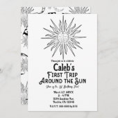 黒白ファーストトリップサンのまわりに1st誕生日 招待状 (正面/裏面)