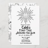 黒白ファーストトリップサンのまわりに1st誕生日 招待状 (正面/裏面)