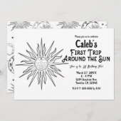 黒白ファーストトリップサンのまわりに1st誕生日 招待状 (正面/裏面)