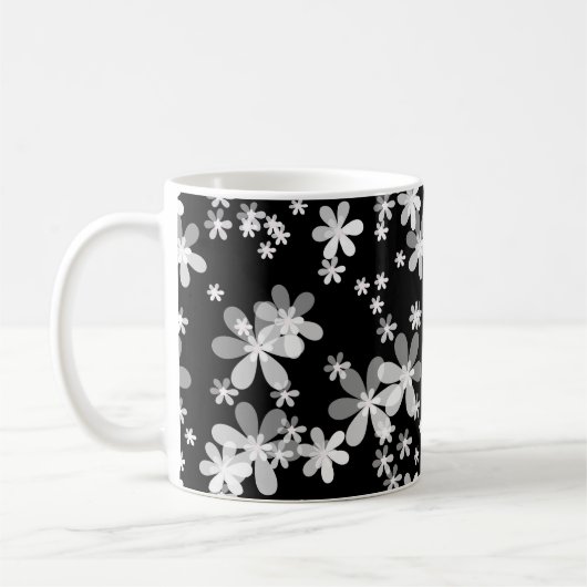 黒白フラワープリント コーヒーマグカップ (左)