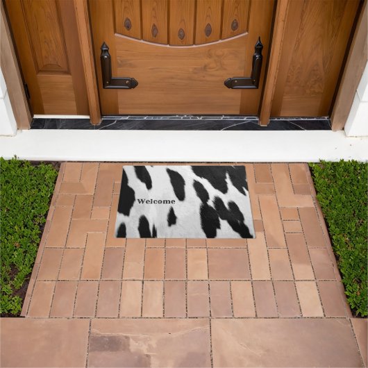 黒白ホルスタイン牛革ウェルカム ドアマット (室外)