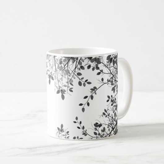 黒白ボタニカル コーヒーマグカップ (正面右)