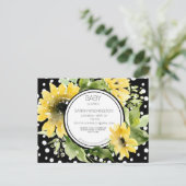 黒白ポルカひまわり点々のある赤ちゃんシャワー インビテーションポストカード (スタンド正面)