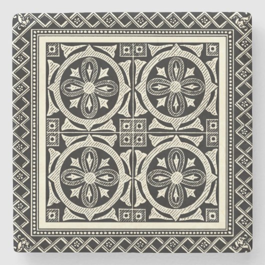 黒白マンダラモチーフby Vision Studio ストーンコースター (正面)