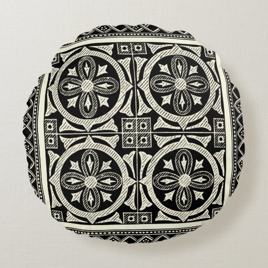 黒白マンダラモチーフby Vision Studio ラウンドクッション (正面)