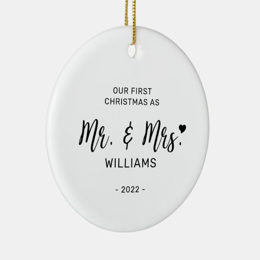 黒白ミセスミニマル初めてのクリスマス写真 セラミックオーナメント (右)