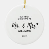 黒白ミセスミニマル初めてのクリスマス写真 セラミックオーナメント (正面)