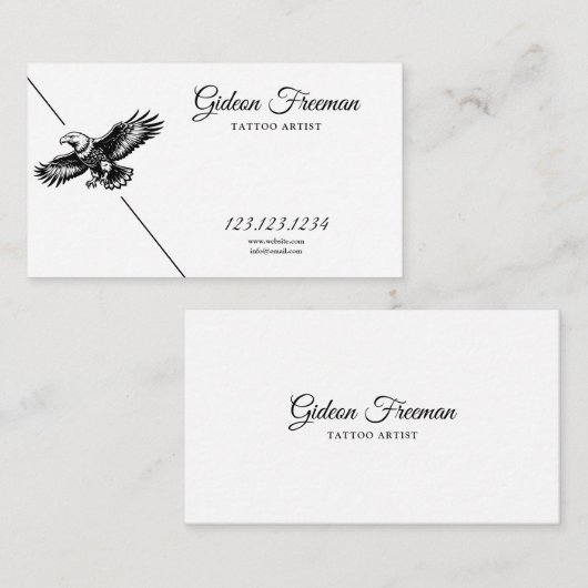 黒白モダンの舞い上がるイーグルのタトゥーアーティスト 名刺 (正面/裏面)