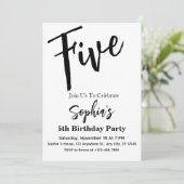 黒白モダン女の子5th誕生日パーティー写真 招待状 (スタンド正面)