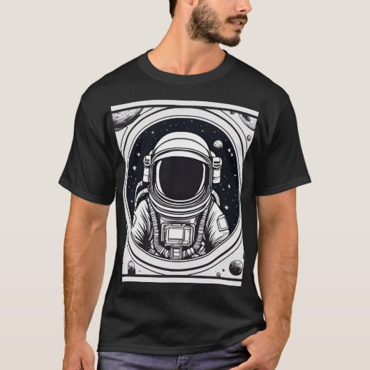 黒白モダン宇宙飛行士のTシャツ Tシャツ (正面)