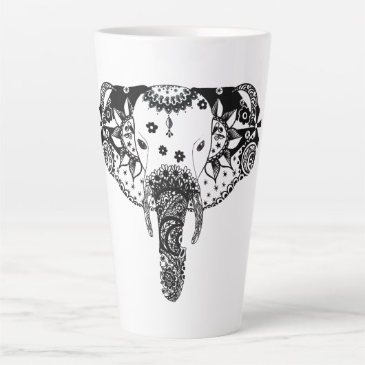黒白モダン線絡み象 カフェラテマグ (正面)