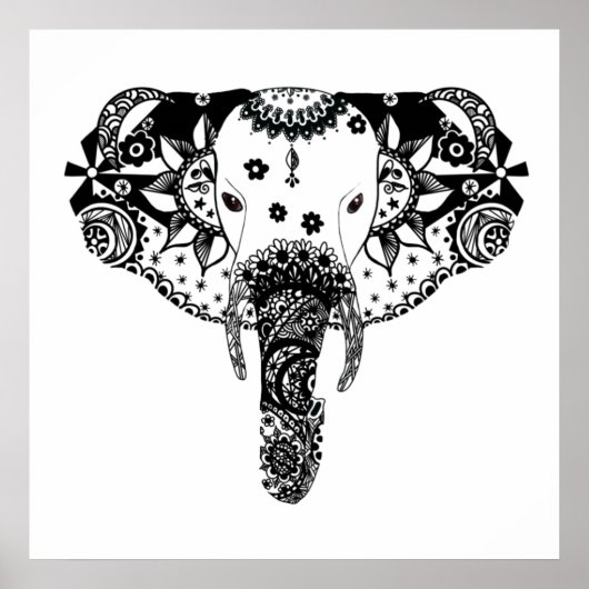 黒白モダン線絡み象 ポスター (正面)