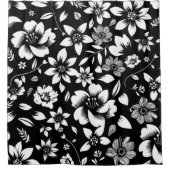 黒白モダン花葉吹き飛ぶ シャワーカーテン (正面)