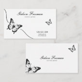 黒白モダン蝶タトゥーアーティスト 名刺 (正面/裏面)