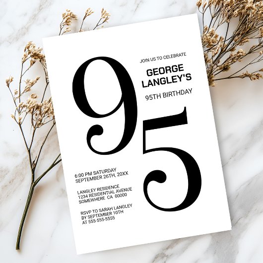 黒白モダン95th誕生日パーティー 招待状