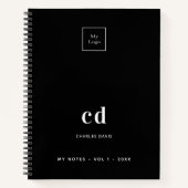 黒白モノグラム名ロゴビジネス ノートブック (正面)