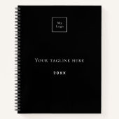 黒白モノグラム名ロゴQRコードビジネス ノートブック (正面)