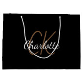 黒白モノグラム名前スクリプト 現代 エレガント ラージペーパーバッグ (裏面)