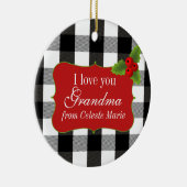 黒白ランバージャックプレイドホリーベリー セラミックオーナメント (右)