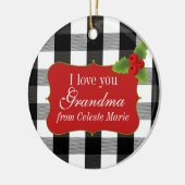 黒白ランバージャックプレイドホリーベリー セラミックオーナメント (左)