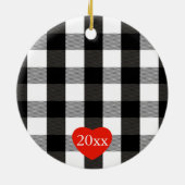 黒白ランバージャックプレイドホリーベリー セラミックオーナメント (裏面)