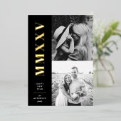 黒白ローマ数字2枚フォトニューイヤー 箔シーズンカード (立ち正面)