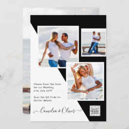 黒白写真 ウェディング インビテ QRコード 保存日付 招待状