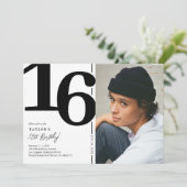 黒白写真 16歳の誕生日パーティー 招待状 (スタンド正面)