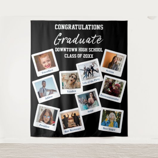 黒白卒業インスタ写真学校ニックネーム タペストリー (正面)