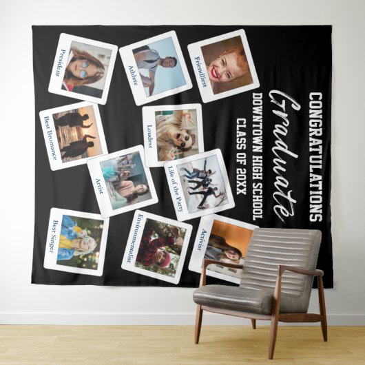 黒白卒業写真インスタ背景 学校のニックネーム タペストリー (インサイチュ(横))