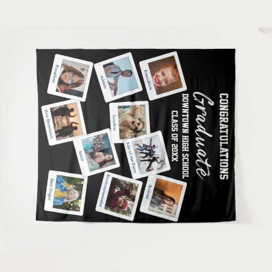 黒白卒業写真インスタ背景 学校のニックネーム タペストリー (正面(横))