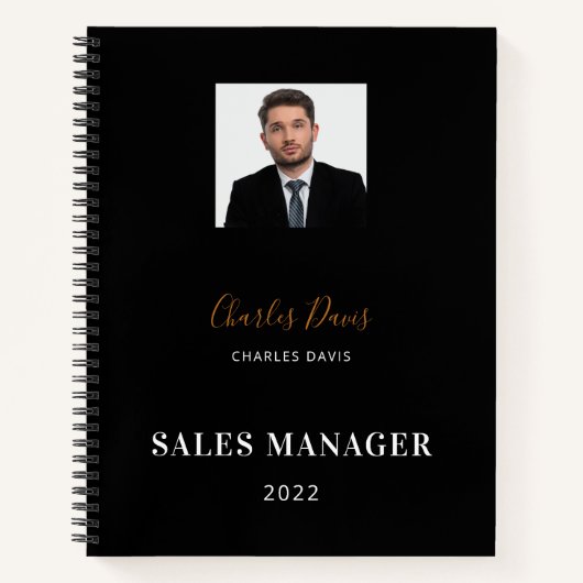 黒白名署名写真ビジネス ノートブック (正面)