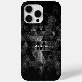 黒白幾何学模様のスパークリーな抽象モノグラム iPhone 15 PRO MAXケース
