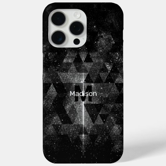 黒白幾何学模様のスパークリーな抽象モノグラム Case-Mate iPhoneケース (裏面)