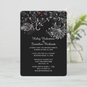 黒白抽象芸術花赤いハート 招待状 (スタンド正面)