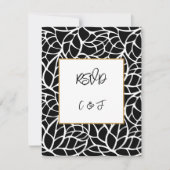 黒白抽象葉模様の出欠確認カード 招待状 (正面)