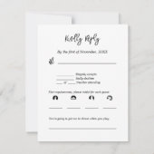 黒白抽象葉模様の出欠確認カード 招待状 (裏面)