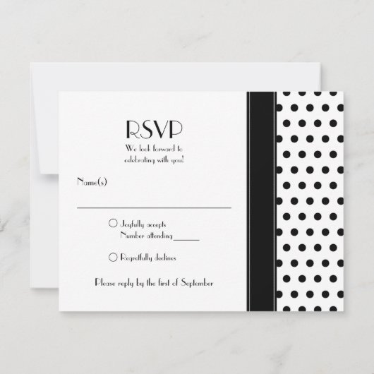 黒白水玉婚礼出欠確認返信 出欠カード (裏面)