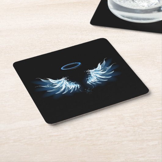 黒白熱［赤熱］光を放つ地に青天使翼 スクエアペーパーコースター (アングル)