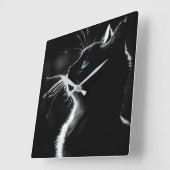 黒白熱［赤熱］光を放つ猫 スクエア壁時計 (傾斜)