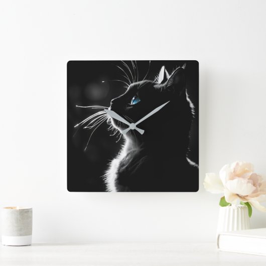 黒白熱［赤熱］光を放つ猫 スクエア壁時計 (ホーム)