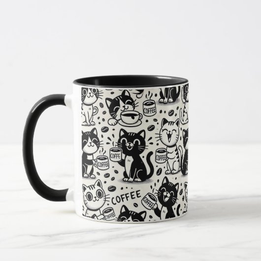 黒白猫のコーヒーマグカップ 楽しい マグカップ (左)