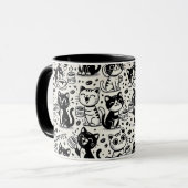 黒白猫のコーヒーマグカップ 楽しい マグカップ (正面左)