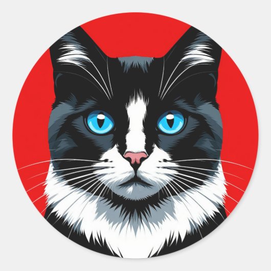 黒白猫の青い目 🐱💙 ラウンドシール (正面)