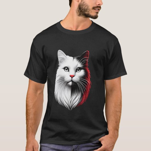 黒白猫の顔 Tシャツ (正面)