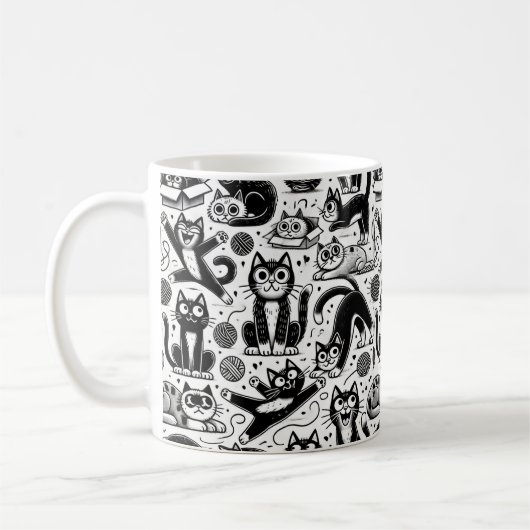 黒白猫柄マグカップ コーヒーマグカップ (左)