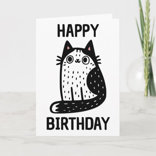 黒白猫 誕生日おめでとう カード (正面)